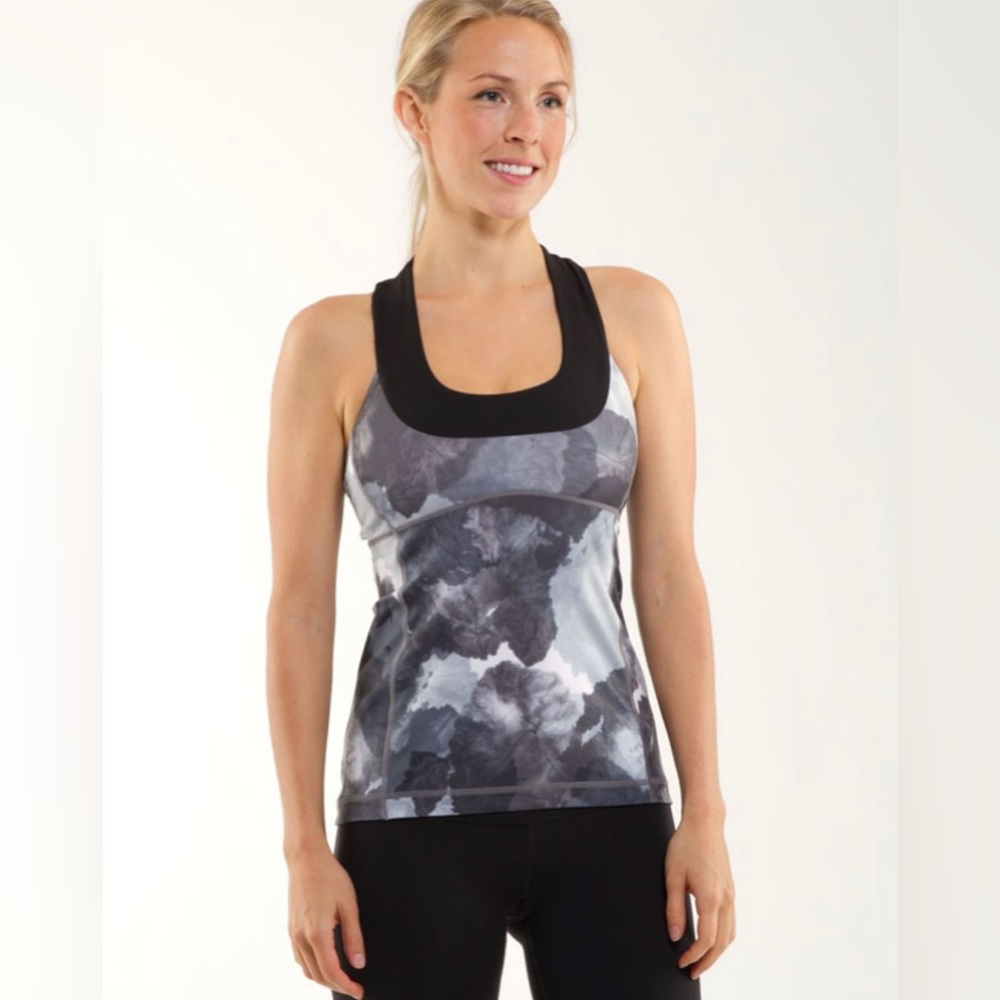 Lululemon Scoop Neck Tank Black White Coal Tinted Canvas Super Tank Top Size 4